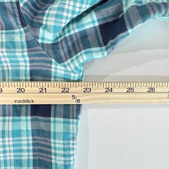 L.L. Bean Fleece-Lined Flannel Hoodie Women's Medium Blue Plaid Cotton Jacket - Picture 8 of 14